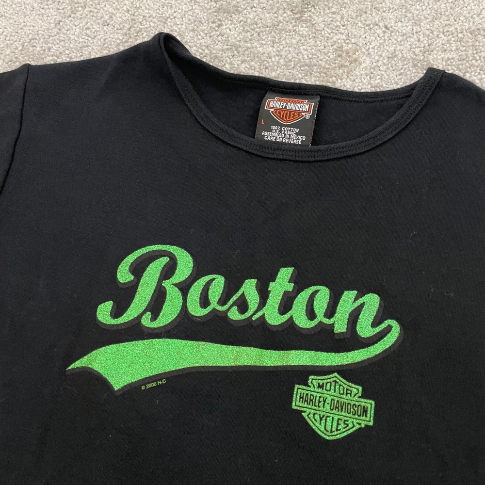 Vintage Harley Davidson T Shirt Womens XS Boston Glitter 2006 Y2K Biker (Tag L)